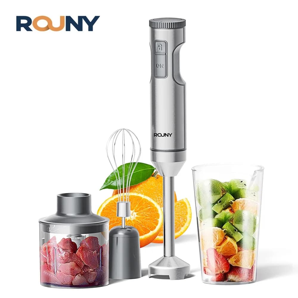Ręczny blender zanurzeniowy 4 w 1, mocny mikser do żywności ze stali nierdzewnej, zlewka do mieszania 700 ml, procesor 500 ml, trzepaczka