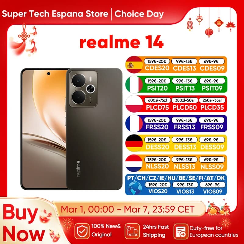 Smartfon realme 14 5G Wersja Globalna Snapdragon 6 Gen 4 Bateria 6000mAh Ekran AMOLED 120Hz do Esportu Aparat 50MP OIS AI