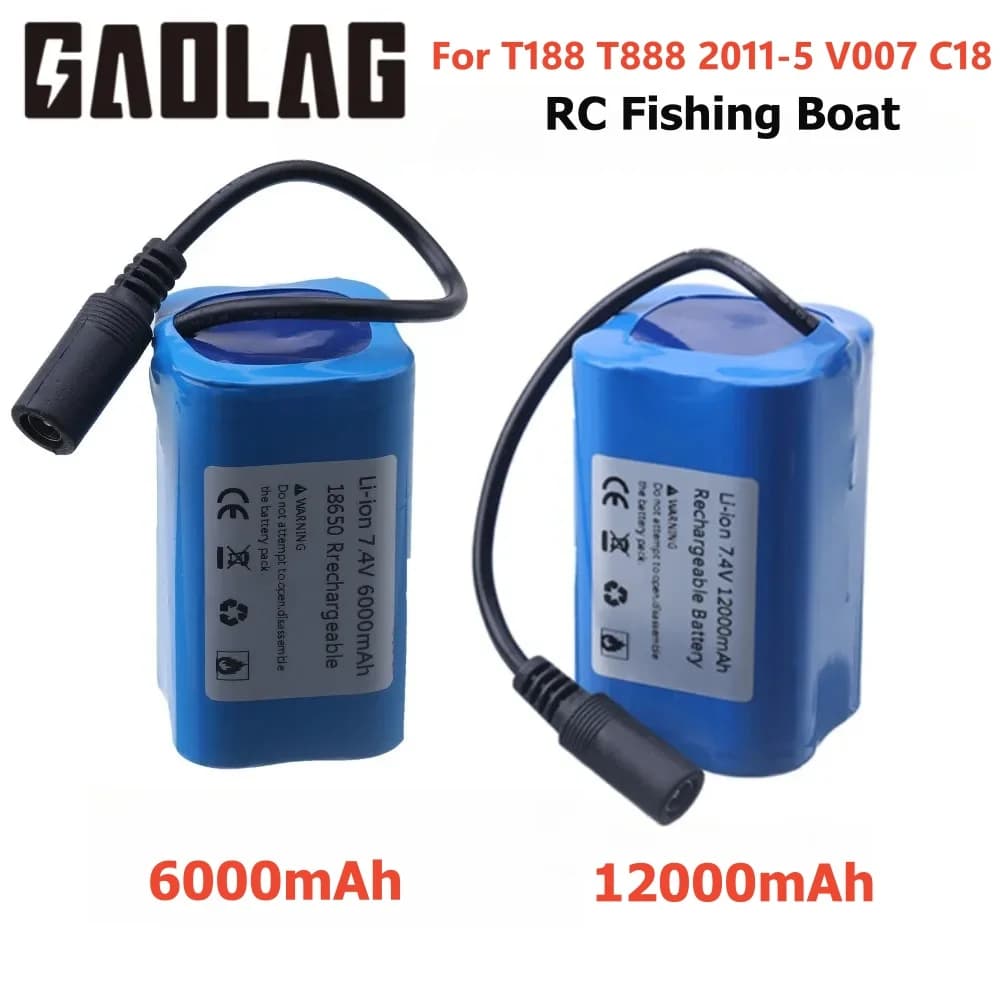 Akumulator 7.4V 12000Mah 6000Mah do T188 T888 2011-5 V007 C18 H18 V18 D18B FX88 Pilot zdalnego sterowania RC Przynęta wędkarska Części akumulatora