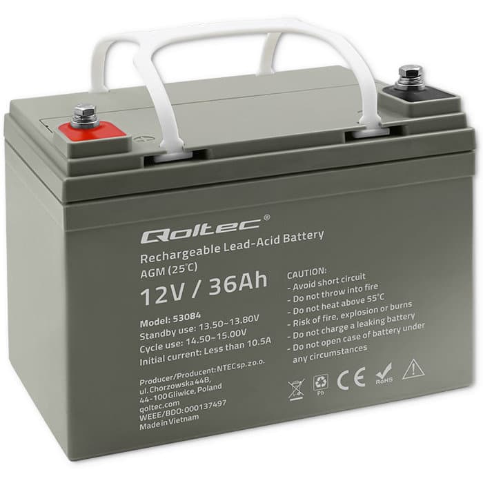 Qoltec Akumulator Agm 12V 36Ah Max.540A 10,3 Kg