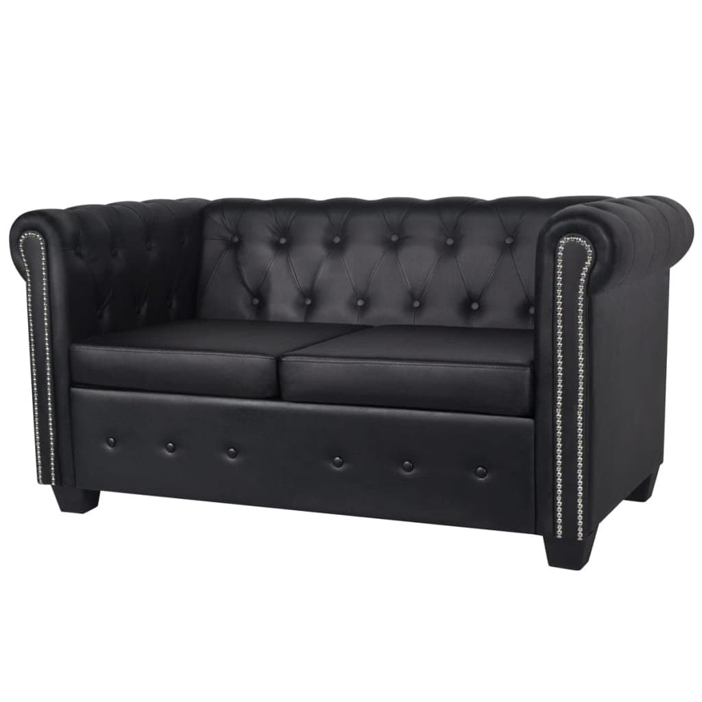Sofa VIDAXL Chesterfield, 2-osobowa, czarna, 145,5x76x70 cm