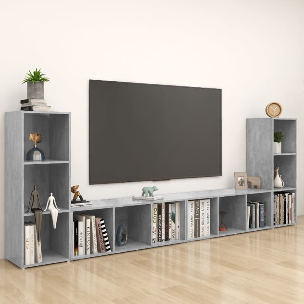 Szafki TV, 4 szt., szarość betonu, 107x35x37 cm, płyta wiórowa