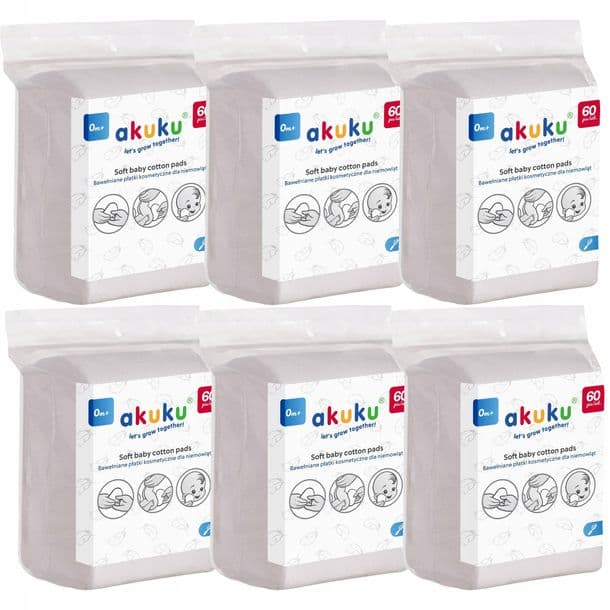 AKUKU BAWEŁNIANE PŁATKI KOSMETYCZNE DLA NIEMOWLĄT DZIECI 0m+ 6 x 60 szt.