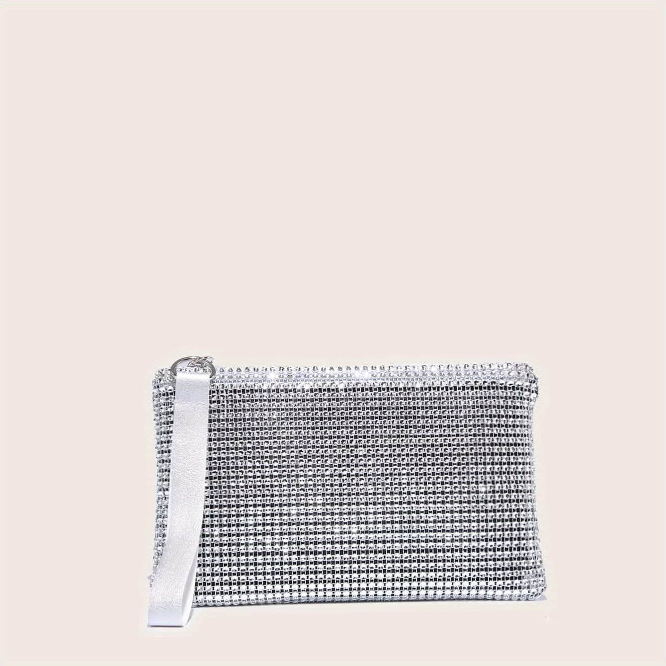 TEMU Brokatowa kopertówka ze strasami, błyszcząca torebka obiadowa, formalna opaska bankietowa na wesele bal na karnawał