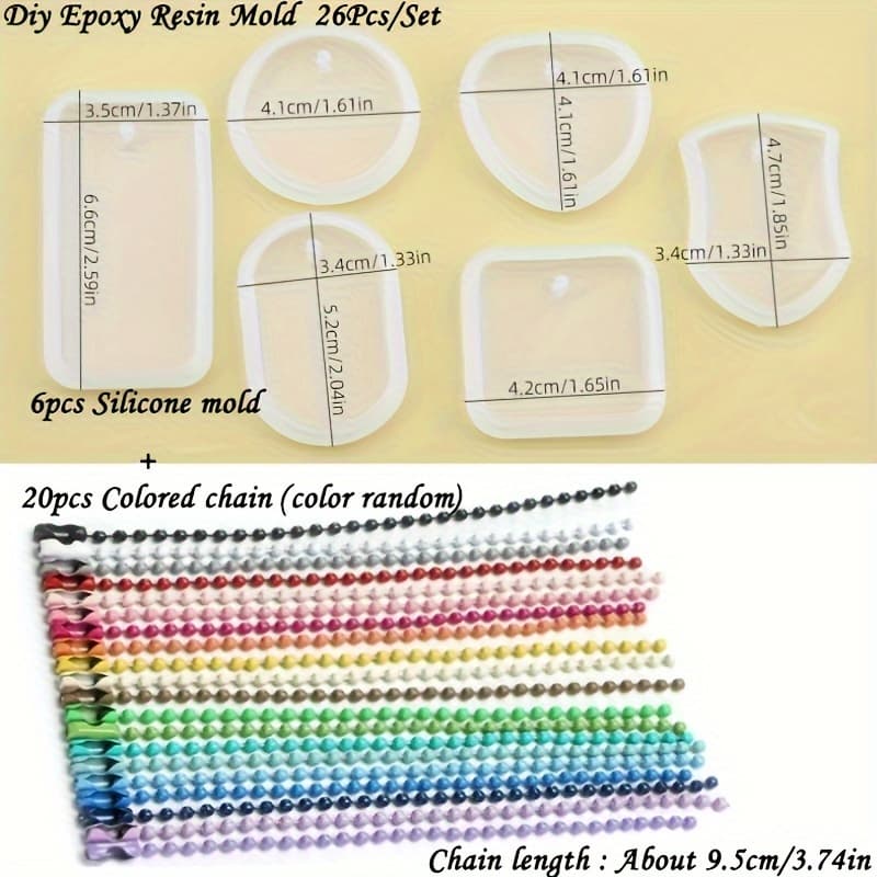 TEMU 26 sztuk/zestaw żywicy epoksydowej do etykiet, w tym kwadratowe, owalne i zawieszki w kształcie do odlewania biżuterii z formami silikonowymi
