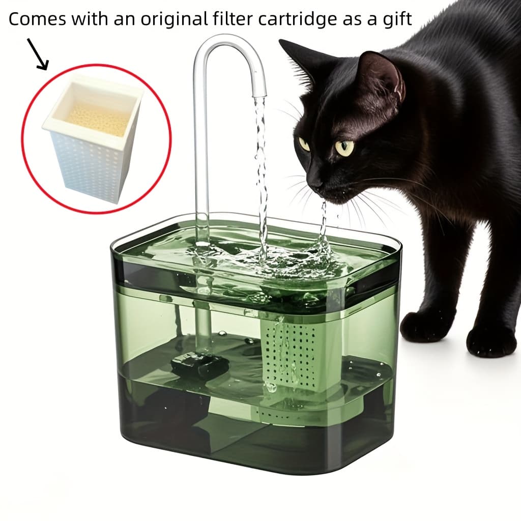 TEMU Nowy Model 1.5L Przezroczysty Zielony Dozownik Wody dla Kota (Zawiera Jeden Filtr), Bez Baterii