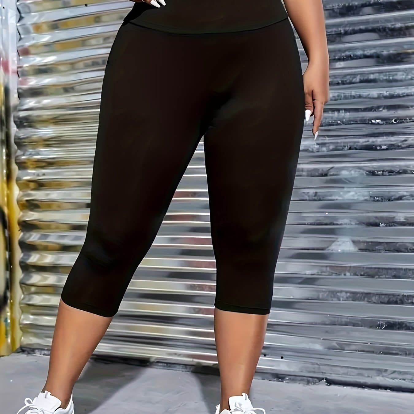 TEMU Legginsy do jogi plus size o wysokiej elastyczności, długość 7/8, idealne do ćwiczeń.