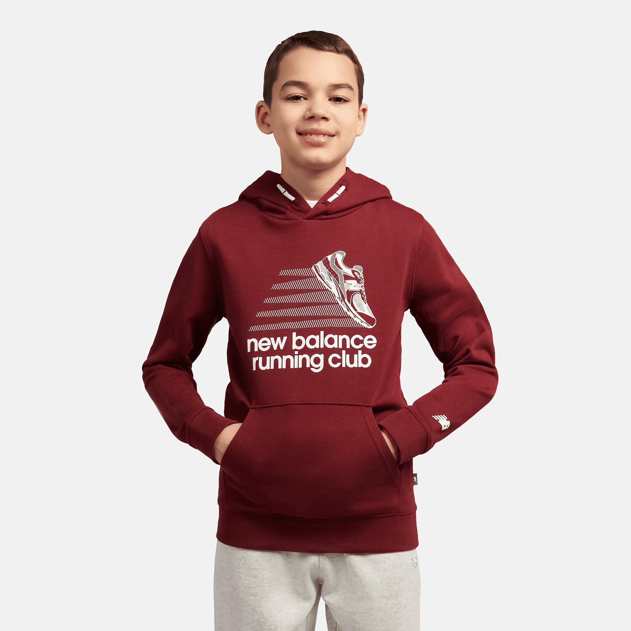 Bluza dziecięca New Balance LAKB0347MHB – bordowa