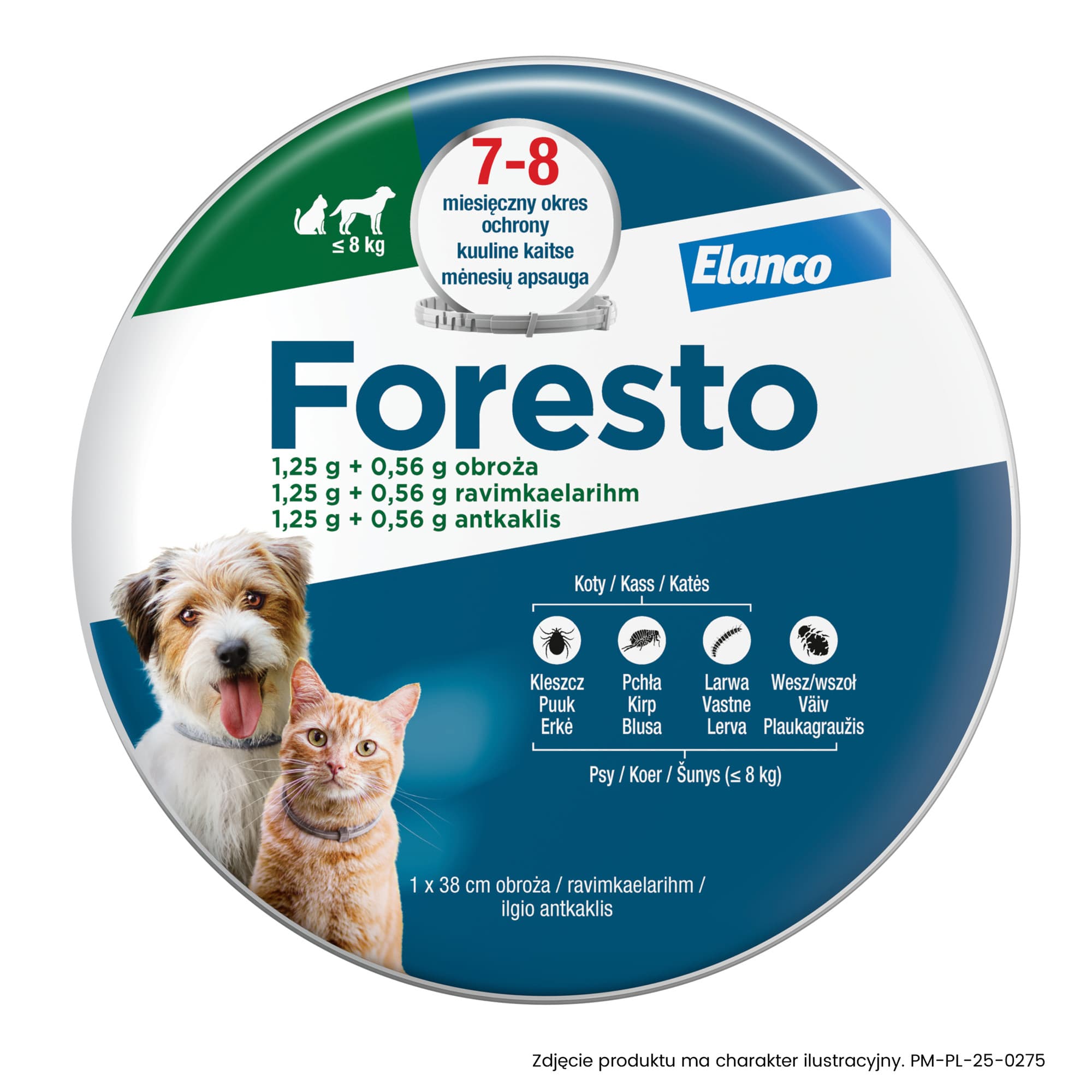 ELANCO Foresto - obroża przeciw kleszczom i pchłom dla psa i kota do 8kg (38cm)