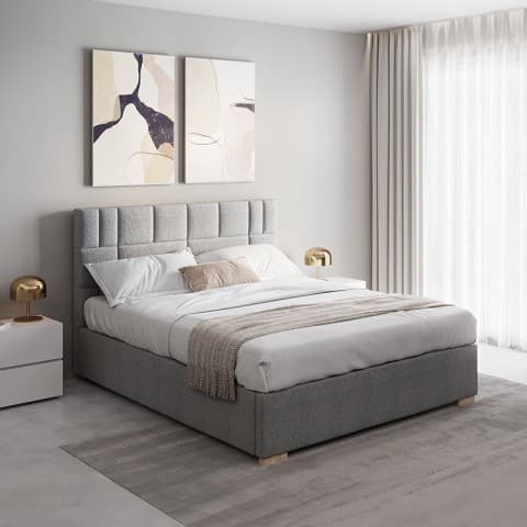 Łóżko LINEN NEW CONCEPT kontynentalne light : Nogi - Meblowa chrom, Pojemnik - Z pojemnikiem, Rozmiar - 160x200, Tkanina - Grupa 1