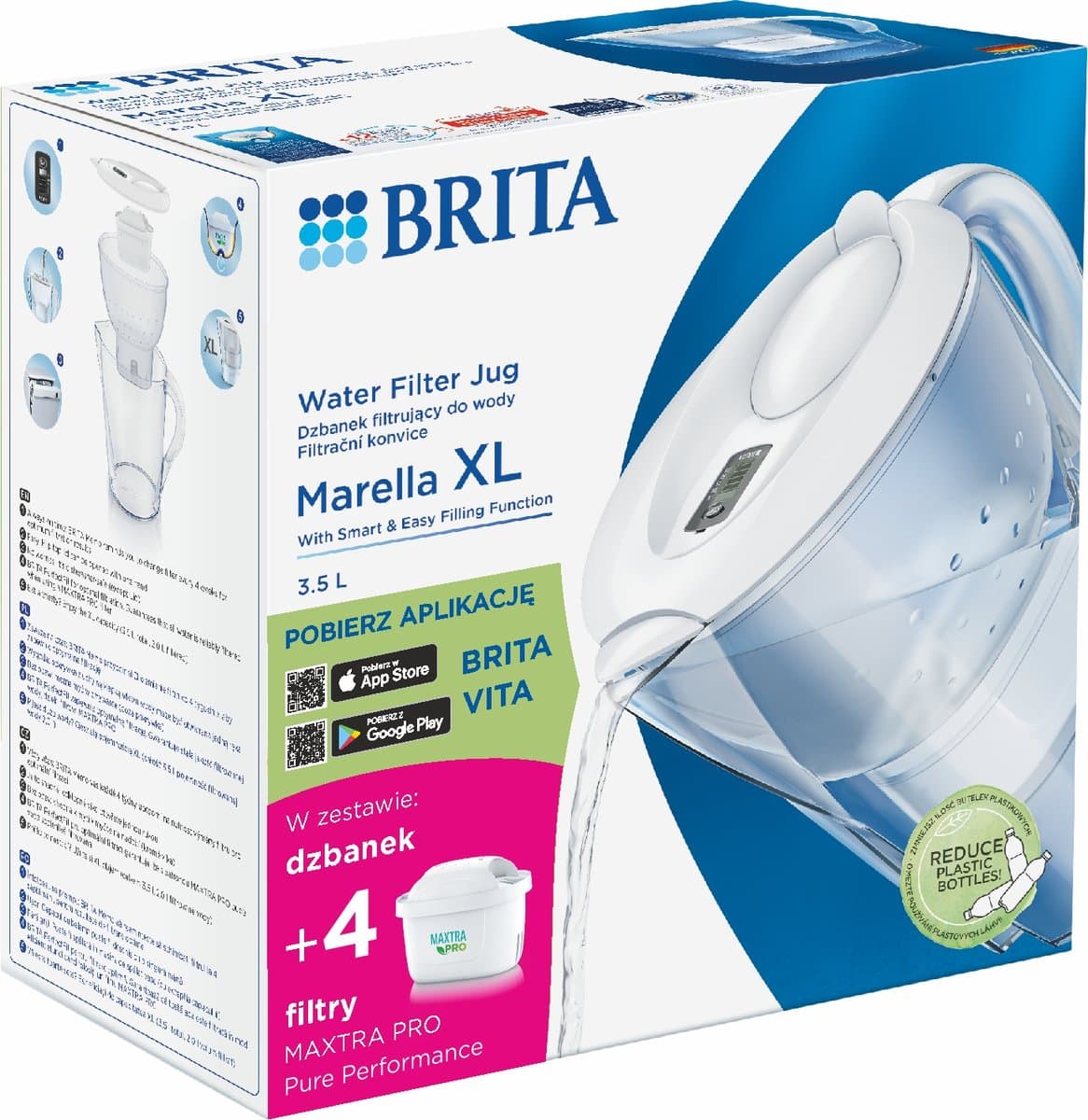 Brita, Dzbanek z filtrem Marella XL biały + 4 MAXTRA PRO Pure Performance