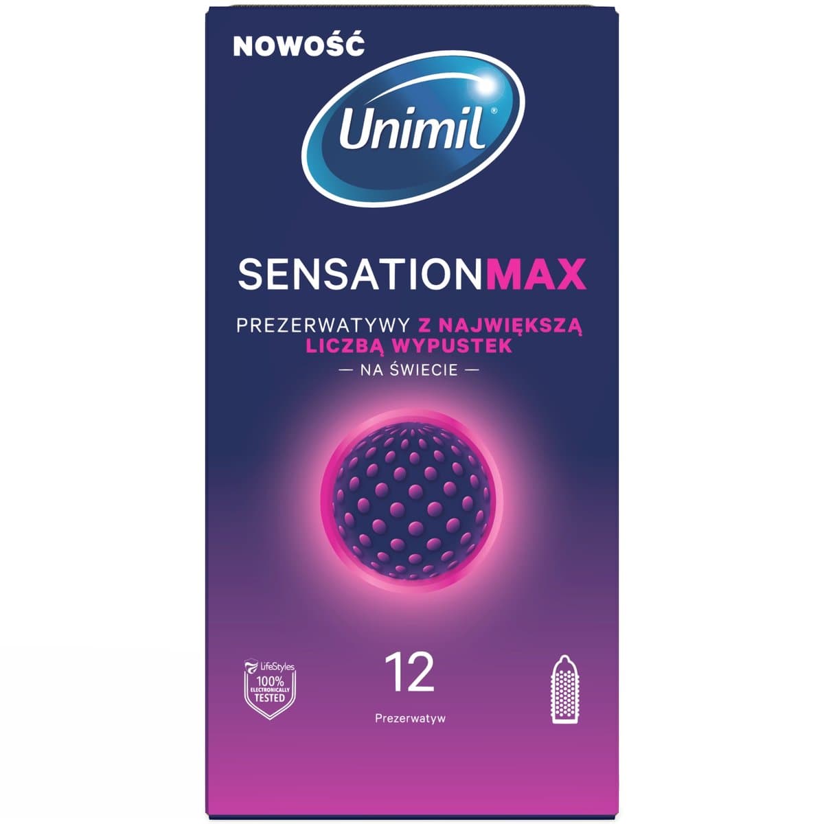 Unimil, Prezerwatywy Sensation Max, Wyrób Medyczny, 12 szt. z wypustkami
