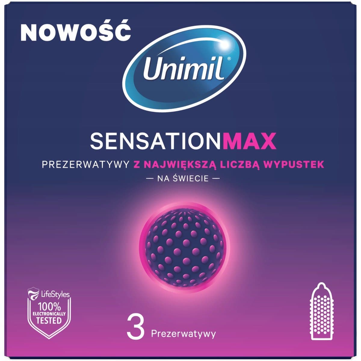 Unimil, Prezerwatywy Unimil Sensation Max, Wyrób Medyczny, 3 szt. wypustki