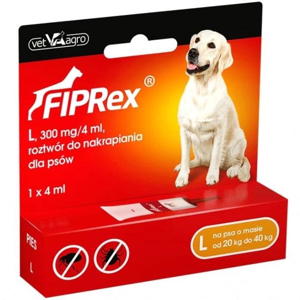 Fiprex L 300mg/4ml krople na pchły i kleszcze dla psa DUŻE PSY 4 ml