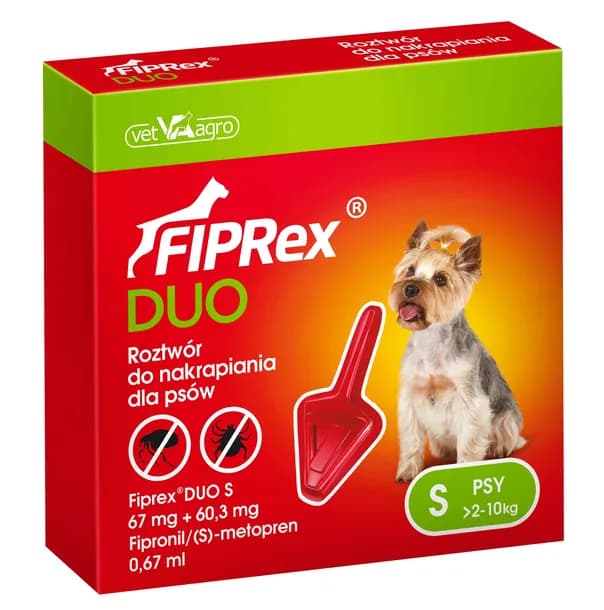 Fiprex DUO S Krople na Pchły i Kleszcze dla Psa od 2 do 10 kg 2027-01-28